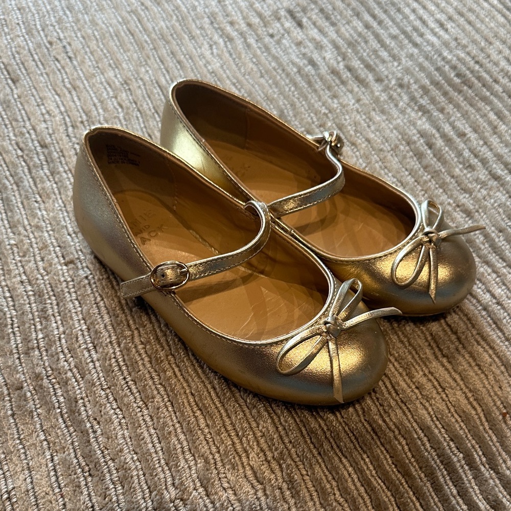 Janie and Jack Metallic Gold Mary Jane Flats with Bow Accent